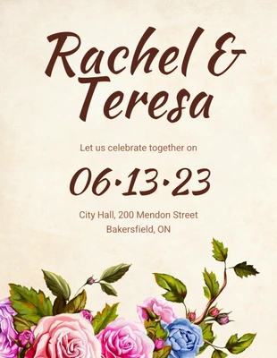 Free  Template: Vintage Roses Wedding Invitation