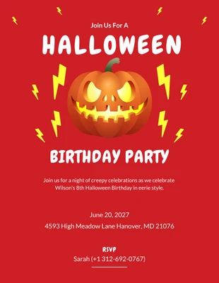 Free  Template: Red And Yellow Thunder Halloween Birthday Invitation