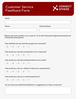 Free  Template: Customer Service Feedback Form Template