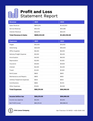 business  Template: Profit And Loss Statement Template