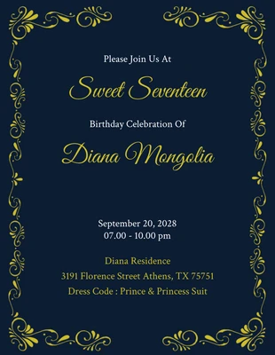 Free  Template: Blue And Yellow Modern Vintage Floral Princess Birthday Celebration Invitation