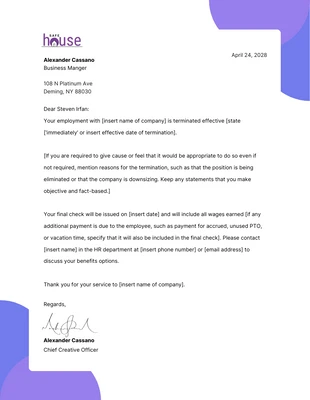 Free  Template: Modern Clean Fun Purple Blue Termination Letter