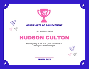 Free  Template: Blue Pink Badminton Sport Certificate Design Template