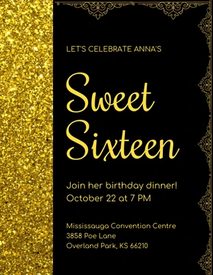 business  Template: Golden Sweet 16 Invitation