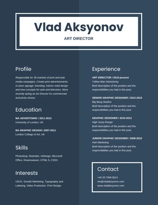 Free  Template: Art Director Resume Template