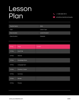 Free  Template: Dark Red Lesson Plan Template