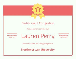 Free  Template: Red Frame Design Degree Certificate of Completion Template