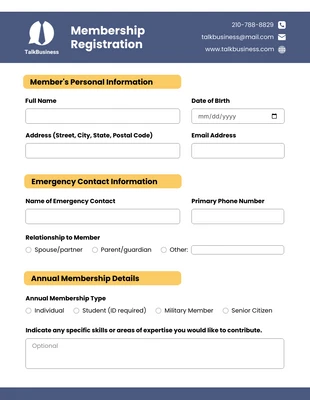 premium interactive Template: Society Membership Form Template