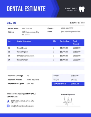 Free  Template: Dental Estimate Template