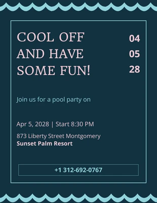 Free  Template: Simple Blue Minimalist Waves Pool Party Invitation