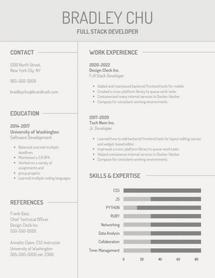 business  Template: Simple Light Full-Stack Developer Resume Template