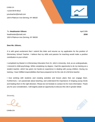 Free  Template: Orange And Blue Simple Professional Business Teacher Letterhead