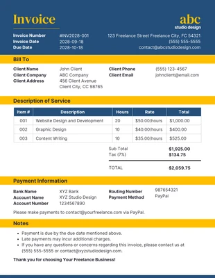 business  Template: Blue Yellow Website Design and Development Invoice Template