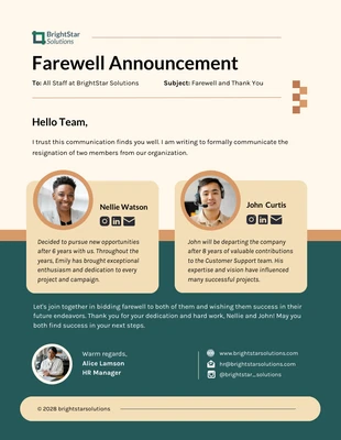 Free  Template: Farewell Announcement Email Newsletter Template