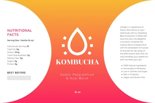 premium  Template: Gradient Kombucha Beverage Water Bottle Label