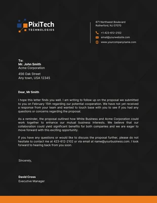 Free  Template: Dark and Orange Elegant Business Letterhead Template