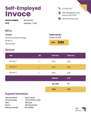 premium  Template: Purple Yellow Freelancing Invoice Template