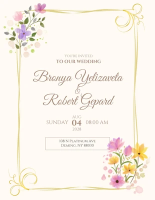 Free  Template: Cream Floral Frame Wedding Reception Card