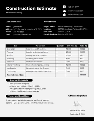 Free  Template: Residential Building Constuction Estimate Template