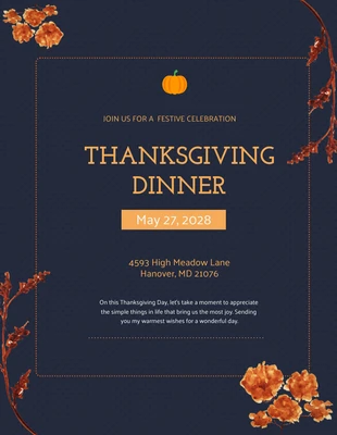 Free  Template: Dark Blue Thanksgiving Invitation