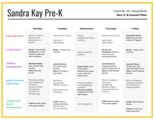 Free  Template: Preschool Lesson Plan