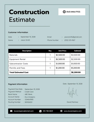 Free  Template: Simple Construction Estimate Template