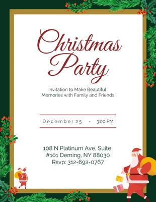 Free  Template: Green White Red and Gold Christmas Party Invitation