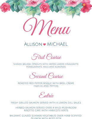 Free  Template: Floral Simple Wedding Menu