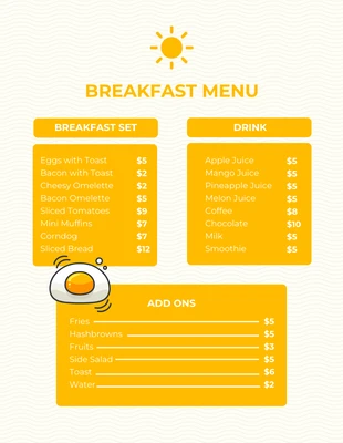 Free  Template: Beige And Yellow Minimalist Playful Illustration Breakfast Menu