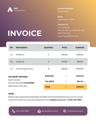 business  Template: Gradient Minimalist Business Invoice Template