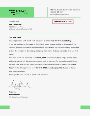 Free  Template: Simple Minimalist Greeny Termination Letter