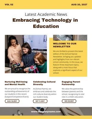 Free  Template: Yellow White School Technology Newsletter Template