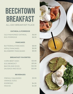 Free  Template: Light Green Pastel Minimalist Breakfast Menu