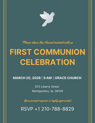 Free  Template: Dark Green First Communion Invitation