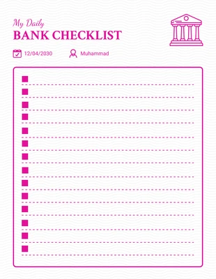 Free  Template: Pink Clean Daily Bank Work Checklist Template