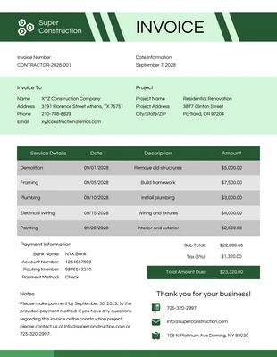 Free  Template: Simple Green Contractor Invoice Template