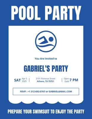 Free  Template: Simple Blue Invitation Pool Party