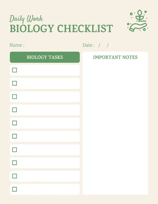 Free  Template: Green Simple Daily Biology Work Checklist Template