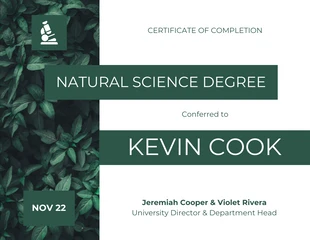 Free  Template: Natural Science Degree Certificate of Completion Template