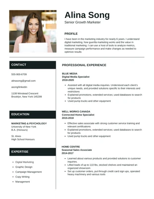 Free  Template: Simple Light Growth Marketer Resume Template