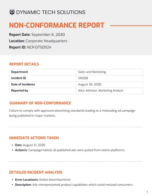 premium  Template: Corporate Non Conformance Report Template