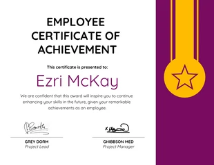 Free  Template: Magenta Professional Employee Certificate of Achievement Template