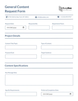 premium interactive Template: Blue White Content Request Form Template