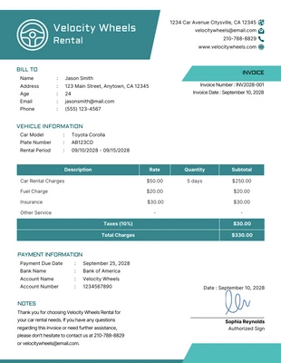 Free  Template: Ming White Car Rental Invoice Template