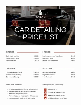 Free  Template: Car Detailing Price List Template