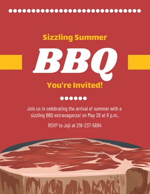 Free  Template: Red Minimalist Modern Illustration Beef Steak BBQ Invitation