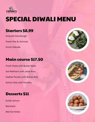 Free  Template: Pink Mandala Diwali Menu