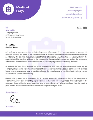 Free  Template: White And Purple Minimalist Medical Letterhead Template