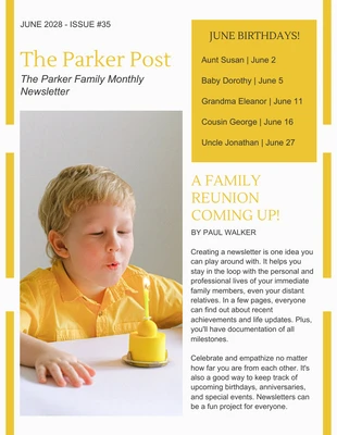 Free  Template: White Yellow Family Newsletter Template