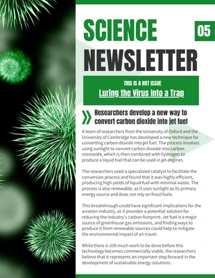 Free  Template: White Green School Science Newsletter Template